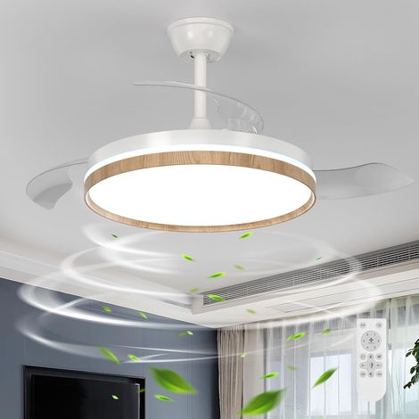 Rétractable Ventilateur Plafond avec Lumière, Ventilateur Plafond LED avec Telecommande, 3 Températures, 6 Vitesses Silencieux, 3 Pales Rétractables, Plafonnier Ventilateur pour Chambre Salon (1/5)