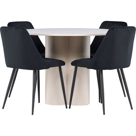 Olivia Essgruppe Tisch Ø110cm und 4 Velours Stühle beige. (1/4)