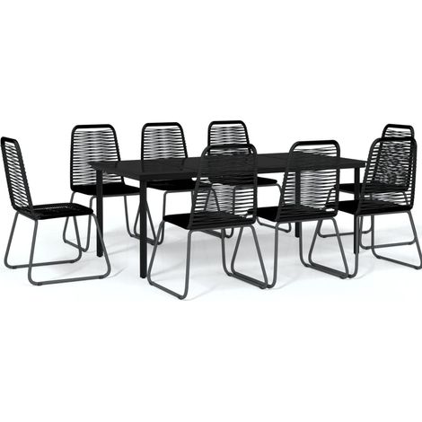 Ensemble de salle à manger de jardin meuble extérieur 9 pièces noir