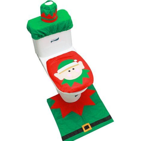 Autre décoration pour Noël,Housse de siège Toilette et Set de Tapis pour Salle de Bain Décorations de Noël Snowman Santa Elk--style elfe (1/5)