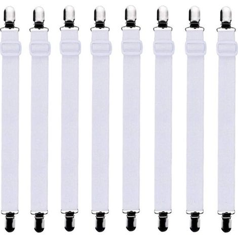 Lot de 8 tendeurs de drap – Élastiques – Clips métalliques – Blancs – Coins de lit et matelas (1/5)