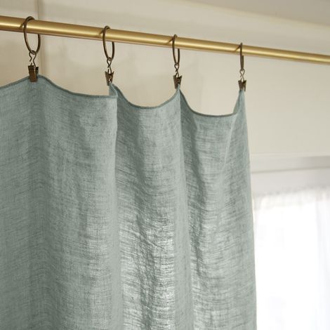 Rideau ajustable + 8 anneaux pince "Soline" 140 x 270 cm Lin lavé - Soline Eucalyptus - Soline Eucalyptus - 1 Panneau ajustable 140 x 270 cm (1/3)