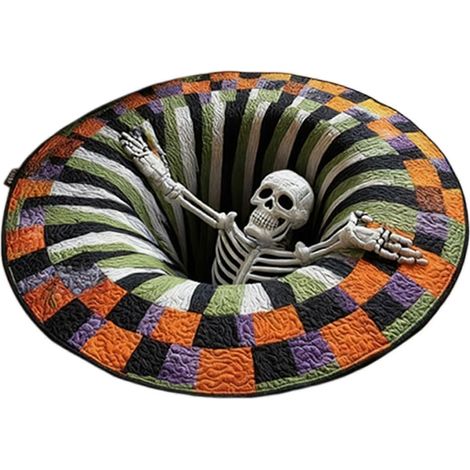 3D-Halloween-Teppich – Optischer Illusionsteppich mit Skelett- und Kürbismotiv, weich und waschbar, ideal für Wohnzimmer und Badezimmer – 60 x 60 cm (1/5)