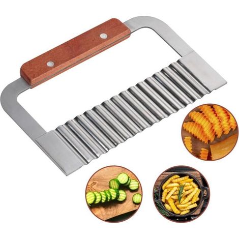 Couteau à frites professionnel en acier inoxydable avec poignée en bois – Coupe-frites pour pommes de terre, légumes et autres tubercules – Dimensions : 18 x 11,5 cm (1/5)