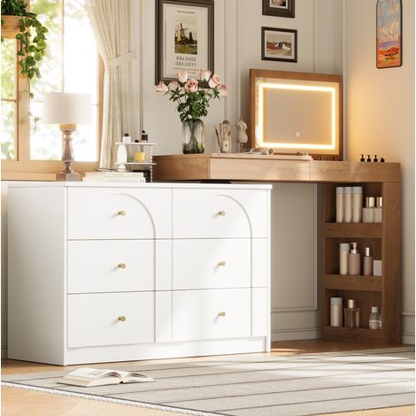 Tavolo trucco 105/40/80 cm bianco e effetto legno con LED, girevole e con ampio spazio contenitivo (1/5)