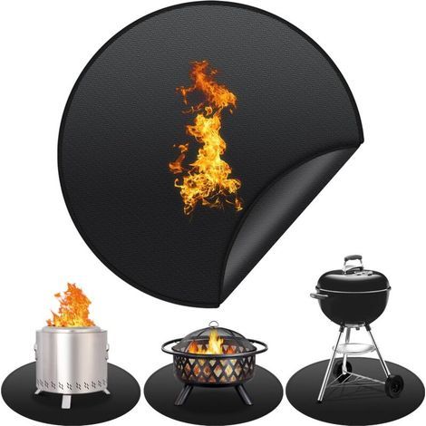 Tapis anti-feu rond, 120 cm, résistant à la chaleur, ignifugé, pour barbecue, protège les cheminées, les sols, les barbecues et les foyers, les pelouses et le camping. (1/4)