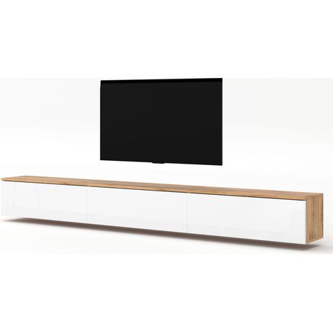 AX LIVING Lowboard 3x100cm Loriano TV Board Eiche Wotan/weiß Hochglanz