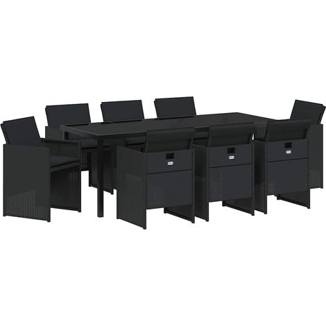 Maison Exclusive - Set da Pranzo per Giardino con cuscino 9 pcs Nero polyrattan
