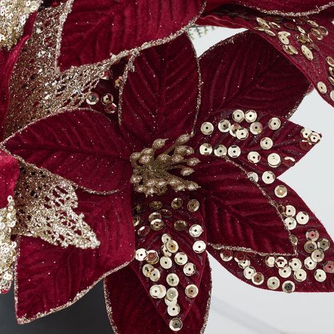 Décorations de Noël : fleurs de Noël rouges, fleurs artificielles haut de gamme, vase d'arrangement floral, décoration festive (1/3)