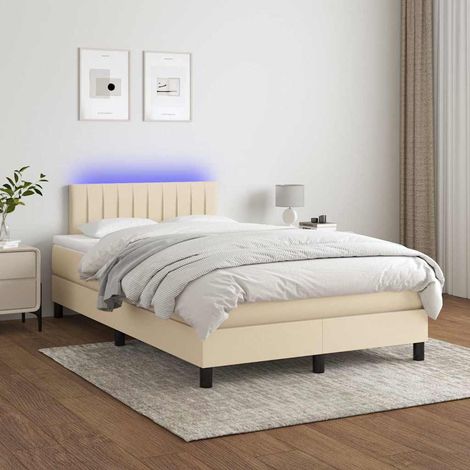 Cama box spring con colchón y LED tela crema 120x200 cm (1/5)