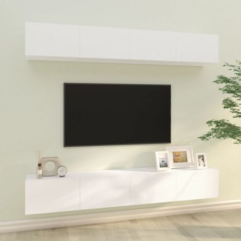 4 pcs Meubles TV muraux, Banc TV, Meuble TV suspendu, Lowboard Blanc 100x30x30 cm YHJ95751 (1/5)