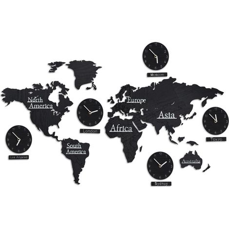 Carte du monde avec 5 horloges (1/5)
