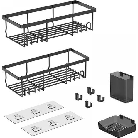 (4er-Pack, Schwarz) Eckregal aus Edelstahl zur Wandmontage, ideal für Badezimmer und Waschbecken – kein Bohren erforderlich (1/4)