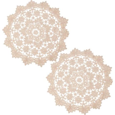 Zwei Spitzenuntersetzer – je 35 cm Durchmesser – Vintage-beiges Blumenmuster – bestickte Platzsets – Für Küche, Tassen, Schüsseln, Töpfe – Geburtstage (1/5)