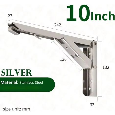 (Argent 25 cm - 2 pièces) Support d'étagère pliable (2 pièces) avec charnière autobloquante à 90° pour fixation murale, support de table flottante pliable (1/5)
