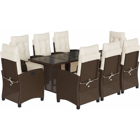 Maison Exclusive - Set da Pranzo da Giardino 9pz con Cuscini Marrone in Polyrattan