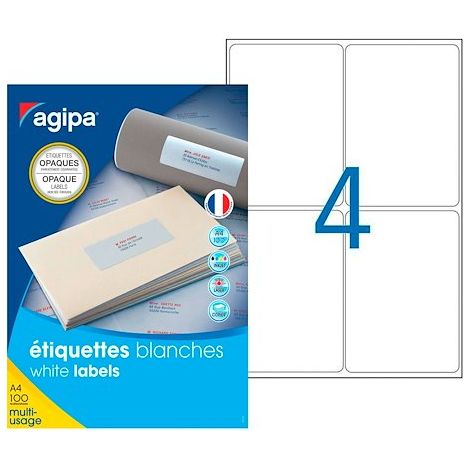 Etiquettes opaques multi usages 99,1 x 139 mm Agipa 102420 blanches - boite de 400