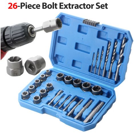 BUNTHAUS Kit de 26 extracteurs de boulons, extracteurs de vis à spirale et forets inclus, douilles d'extraction pour retirer les boulons, écrous et vis endommagés, rouillés ou arrondis (1/5)
