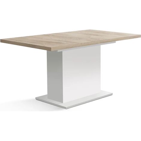 Table extensible 160 à 200 cm blanc mat et décor bois clair - LEANE (1/5)