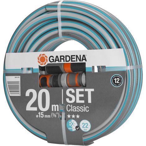GARDENA Set de manguera de riego jardín 20 m Classic de 15 mm (5/8"), lanza de riego y accesorios de riego (18014-26) (1/4)