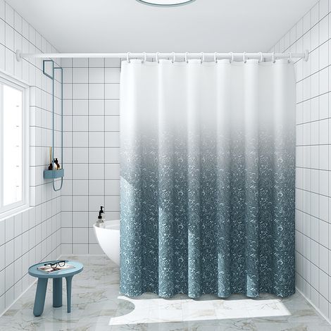 Rideau de douche lavable en machine en tissu polyester avec 12 crochets 72 x 72 pouces (dégradé bleu) (1/5)