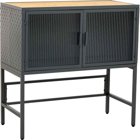 Aparador de vidrio, metal y madera 2 puertas, negro80x38x80,5h cm (1/5)