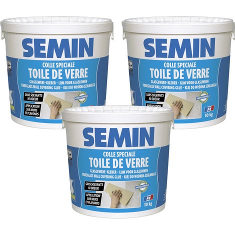 Semin – Lot de 3 colles en pâte pour toiles de verre – Prête à l'emploi – Seau de 10 kg – Application intérieure sur murs et plafonds (1/5)