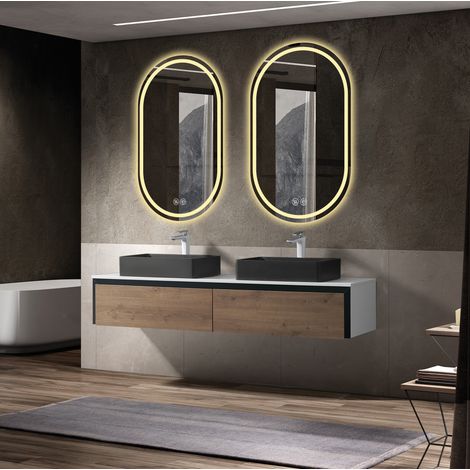 Intelligenter LED-Badezimmerspiegel oval 60x90 cm, silbernes Glas, beschlagfrei – MEUBLIV (1/5)