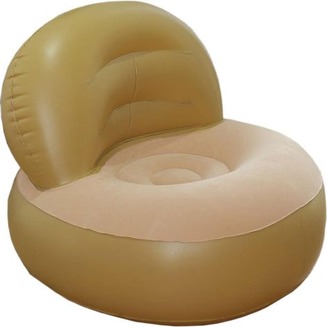 Fauteuil gonflable en L beige avec assise en velours, assise gonflable ronde en PVC, canapé gonflable confortable pour salon, chambre et jardin, dimensions Ø90 x 72 x 40 cm (1/5)