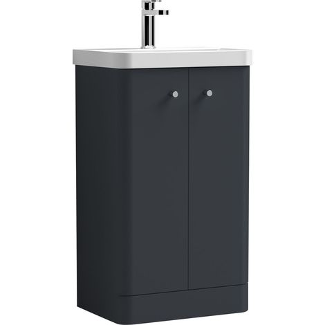 Balterley Flashbrook Modern Bathroom Floor Standing 2 Door Vanity Unit Basin, Dark Grey, 505mm (1/5)