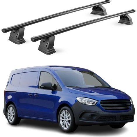 OMAC Barres de toit transversales en acier pour Mercedes Citan W420 2021-2026 – TÜV / DIN 75302:2019 – Antivol inclus – Rainure en T (accessoires) – Charge max 75 kg – 2 barres – Noir (1/5)