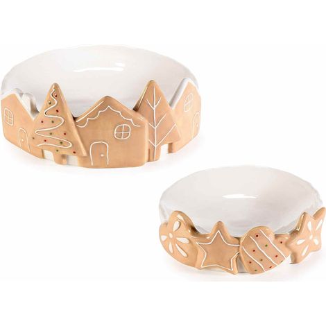 Piatto natalizio in ceramica con paesaggio in rilievo a forma di biscotto pan di zenzero, Grande: Ø 23 cm x 9,5 H