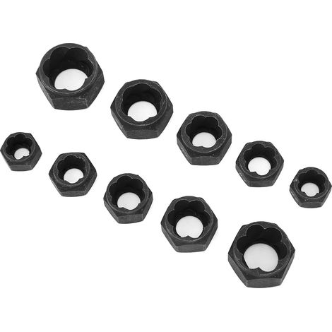 Kit de 10 extracteurs de boulons hexagonaux en acier noir pour écrous et goujons endommagés, avec coffret en aluminium. (1/5)