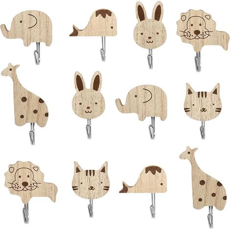 Crochets Muraux Animaux en Bois Patere Bois Forme Animale Patères Murales Patere Murale Crochets Autocollants Salon Chambre Dressing Salle De Bain (1/5)
