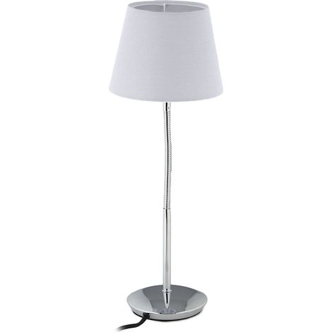 Relaxdays Lampada da Tavolo Vintage, Abat Jour da Comodino, Paralume in Stoffa, Base in Metallo, Attacco E14, Bianco