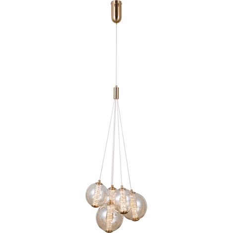 Suspension LED Butero Italux 5 globes ambre laiton (1/4)