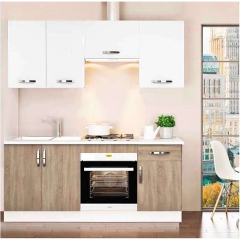 Cocina completa con encimera y con zocalo de 180 cm(ancho) color roble-blanco KIT-KIT (1/5)