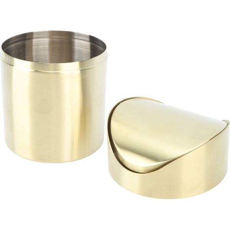 Poubelle de bureau compacte en acier inoxydable 304, anti-traces de doigts, idéale pour les petits espaces et les bureaux (couleur or). (1/5)