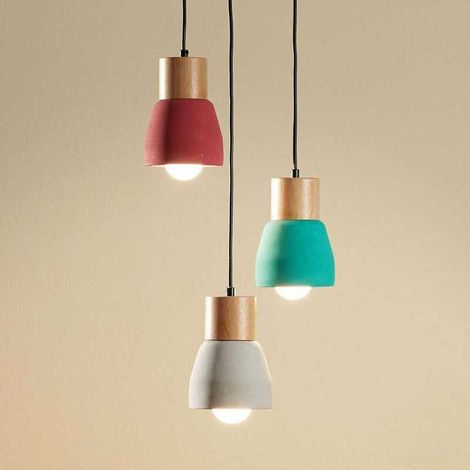 [GEBRAUCHT] B-Ware Lindby Pendelleuchte Hängeleuchte Margot Beton Holz Mehrfarbig 3-flammig E27 LED (1/2)