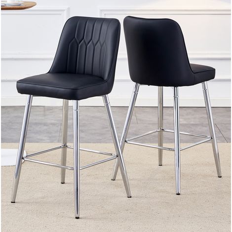 Tabouret de bar en métal et PU noir/argent, lot de 2, avec repose-pieds, moderne et stable,42×45×100cm (1/5)