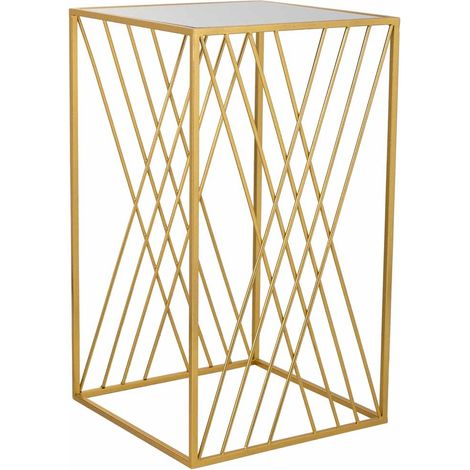 Mesa esquinera cuadrada de metal dorado   40x40x70