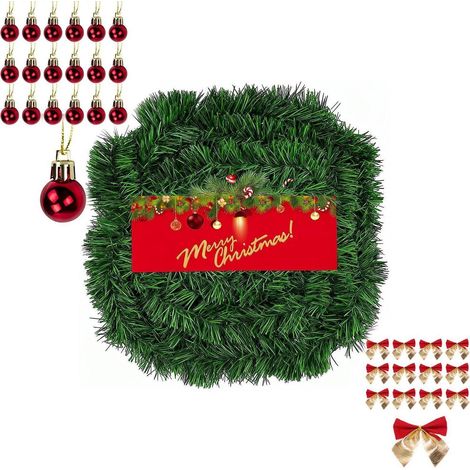Weihnachtsgirlande 22m mit 45 Schleifen und 45 Kugeln für DIY Deko