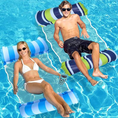 Hamac Piscine Lot de 2, Hamac Gonflable Piscine pour Adultes et Enfants, Portable Hamac Aquatique Flottant, 4 -en-1 Multi Matelas Piscine Gonflable (1/5)
