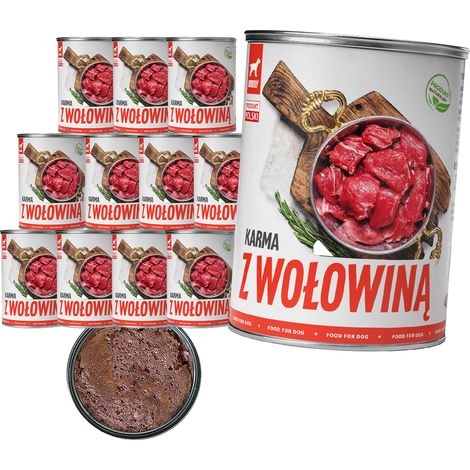 Comida h煤meda para perros TufTuf. Lata de fiambre con carne de res. Set de 12 latas de 400 g.