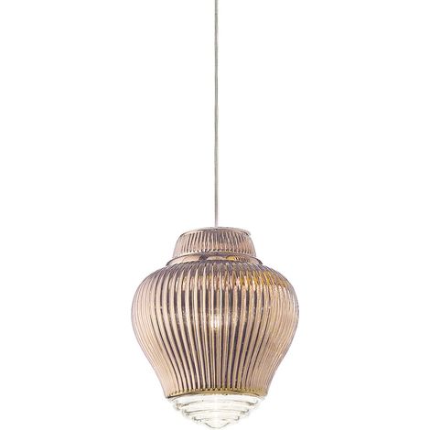 Clyde Lampada a sospensione in vetro soffiato oro rosa con lavorazione rigadin e struttura in metallo grigio, altezza regolabile, design modulare