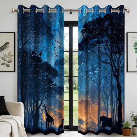 140x260cm Rideaux étoilés de Nuit pour Enfants Chambre à Coucher de pépinière Foyer Profonde Faune Sauvage Animaux Rideaux Thermiques de fenêtre Isolation Thermique 2 Panneaux - 140L X 260H cm (2 Pann (1/5)