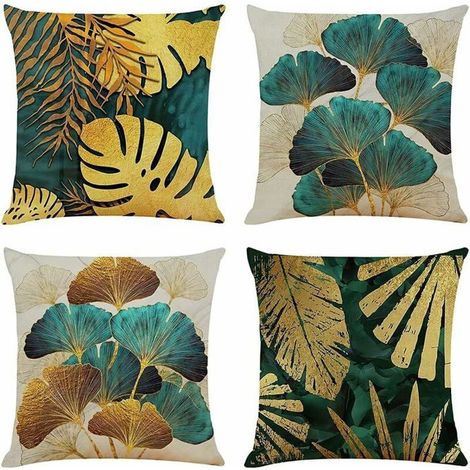 Housses de coussin - PNUATICM - 40x40 cm - Vert et Doré - Lot de 4 - Design Contemporain (1/5)