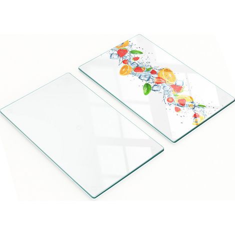 Planches de service en verre pour la cuisine, décorées de fruits et de glaçons, 2 x 30 x 52 cm (1/5)