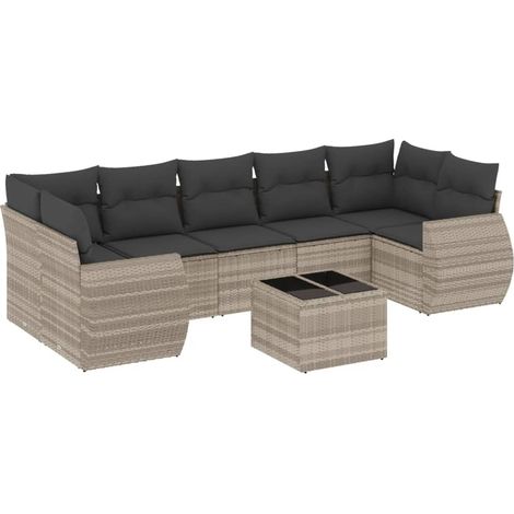 Set de sofás de jardín 8 pzas y cojines ratán sintético gris vidaXL (1/3)