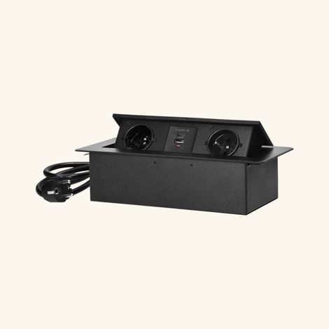 Prise plan de travail NOXEN - Bloc 2 prises + 1 USB-A + 1 USB-C rétractable noir